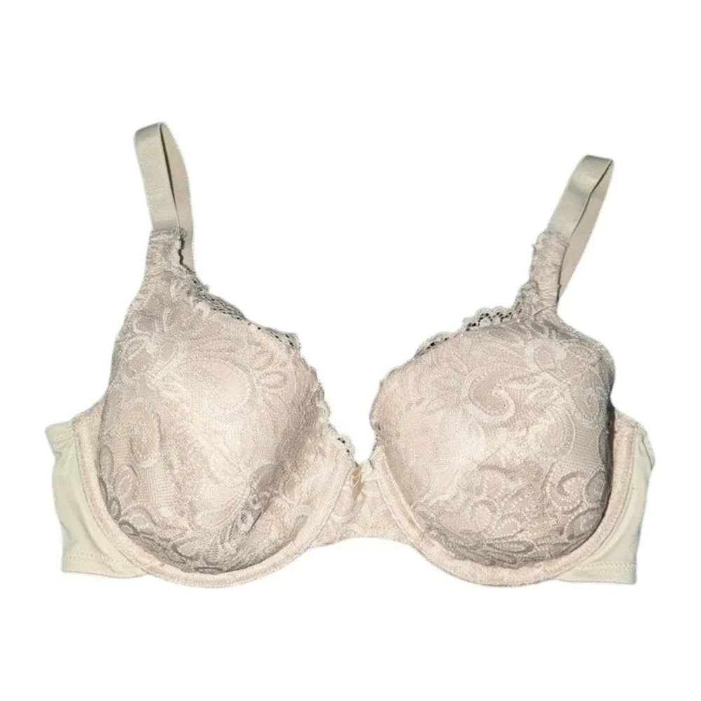 *3 FOR $9* Vanity Fair Elegant Lace Beige Lightly Padded Underwire Bra 34D - Picture 2 of 4
